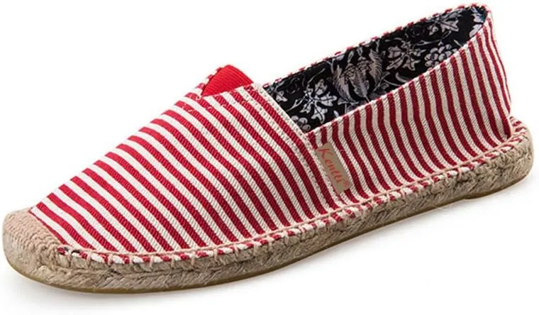 Women's Breathable Canvas Stripe Slip on Flat Espadrilles