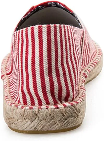 Women's Breathable Canvas Stripe Slip on Flat Espadrilles