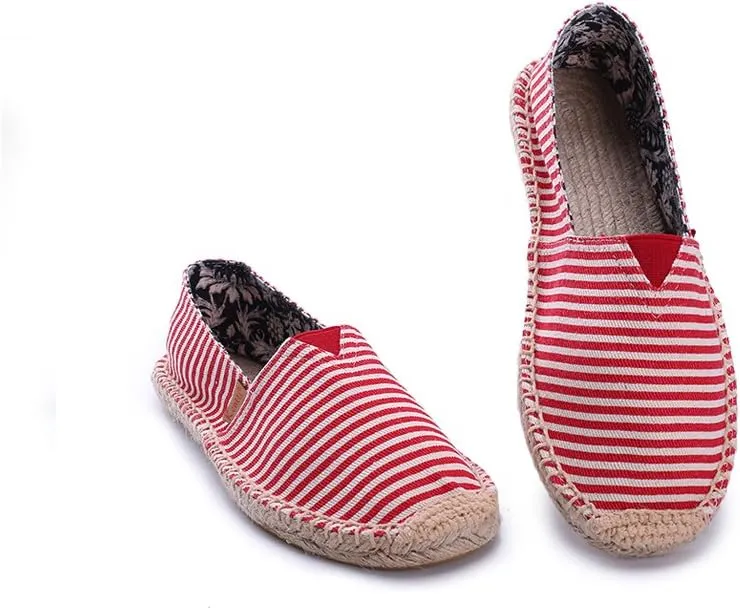 Women's Breathable Canvas Stripe Slip on Flat Espadrilles