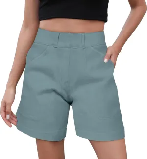 Women's Casual Stretch Shorts Summer Travel Beach Everyday Wear Short High-Waist Wide-Leg Stylish Leisure Casual Pant