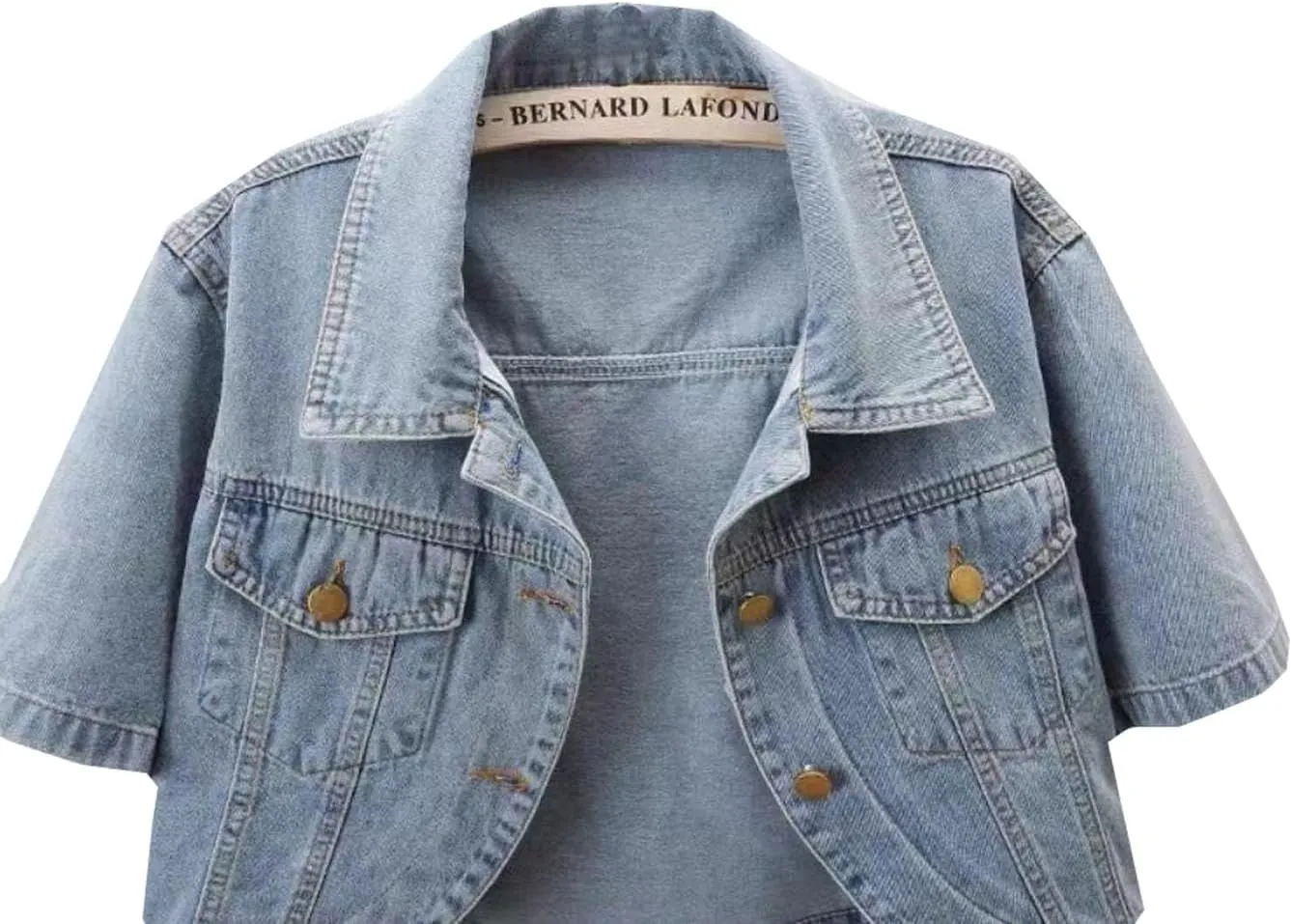 Women's Casual Turndown Collar Denim Jackets Cropped Button Up Short Sleeves Jean Coat Outerwear