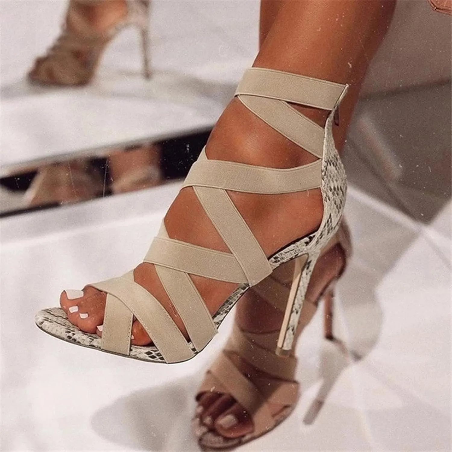 Women's Chunky High Heel Sandal Strappy Open Toe Ankle Strap Dress Shoes Bridesmaid Ladies in Wedding Bridal Shoes