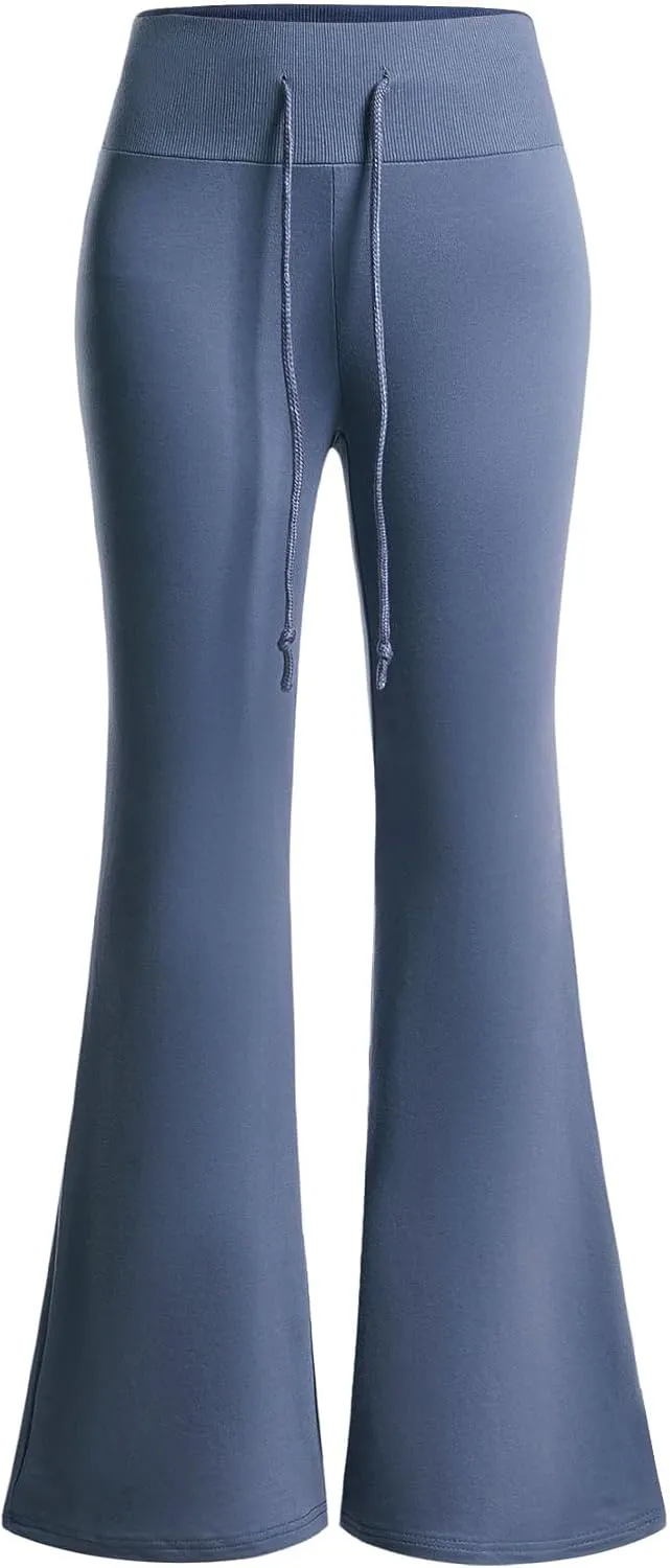 Women's Drawstring Waist Flare Pants Low Rise Workout Sports Knit Sweatpants