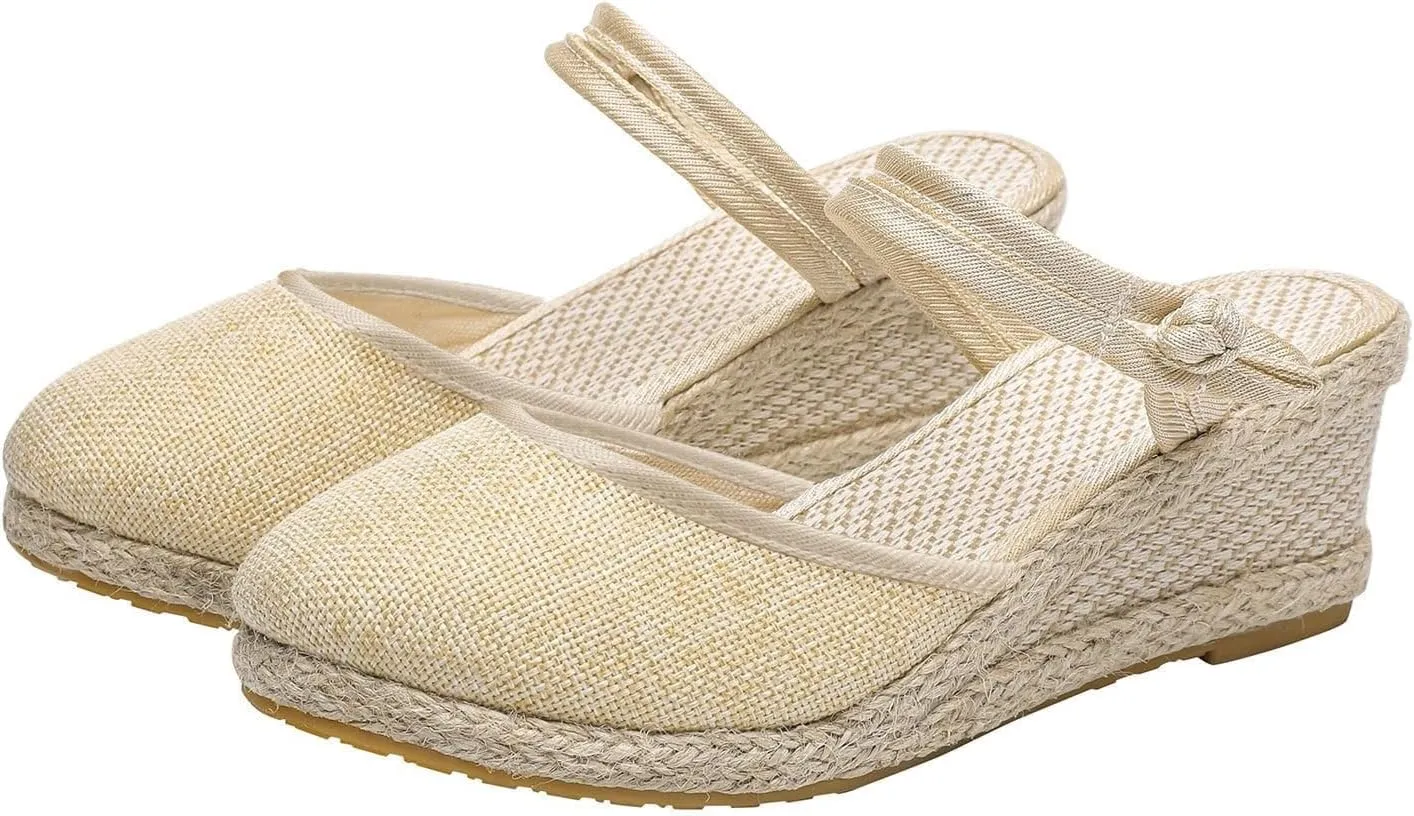 Womens Espadrille Wedges Sandals Flax Closed Toe Slip On Slippers Slingback Lightweight Comfort Summer Casual Dress Shoes for Women