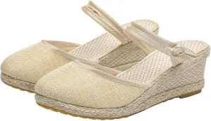 Womens Espadrille Wedges Sandals Flax Closed Toe Slip On Slippers Slingback Lightweight Comfort Summer Casual Dress Shoes for Women