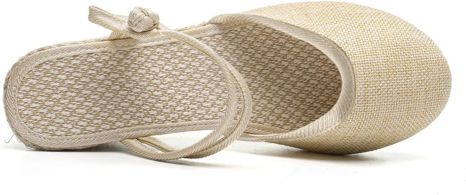 Womens Espadrille Wedges Sandals Flax Closed Toe Slip On Slippers Slingback Lightweight Comfort Summer Casual Dress Shoes for Women