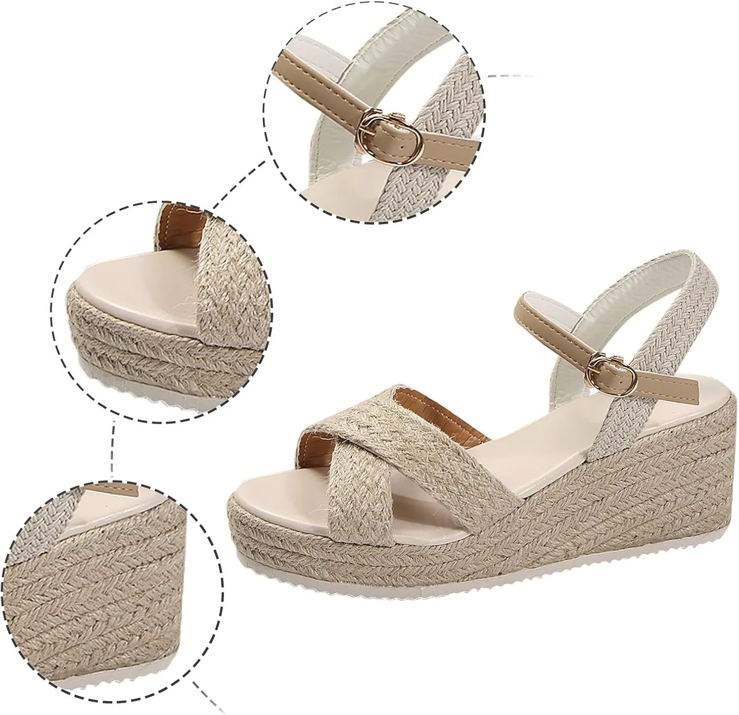 Womens Espadrilles Platform Wedge Sandals Cross Strappy Open Toe Ankle Strap Retro Wedge Sandals Summer Dressy Shoes Lightweight Wide Width Boho Beach Sandals