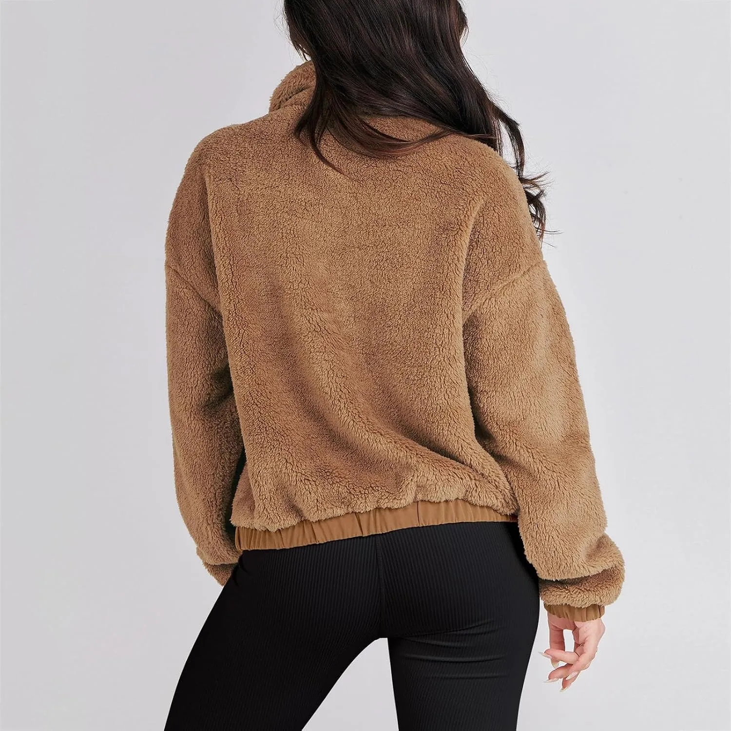 Womens Fleece Jacket 2024 Winter Fashionable Coat Long Sleeve with Full Zipper and Pocket Teddy Coats