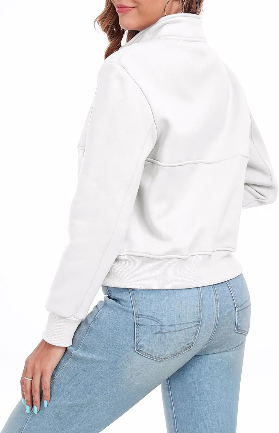 Women's Full Zip Up Sweatshirts Fleece Jackets Stand Collar Long Sleeve Casual Outwear Fuzzy Warm Coat with Pocket