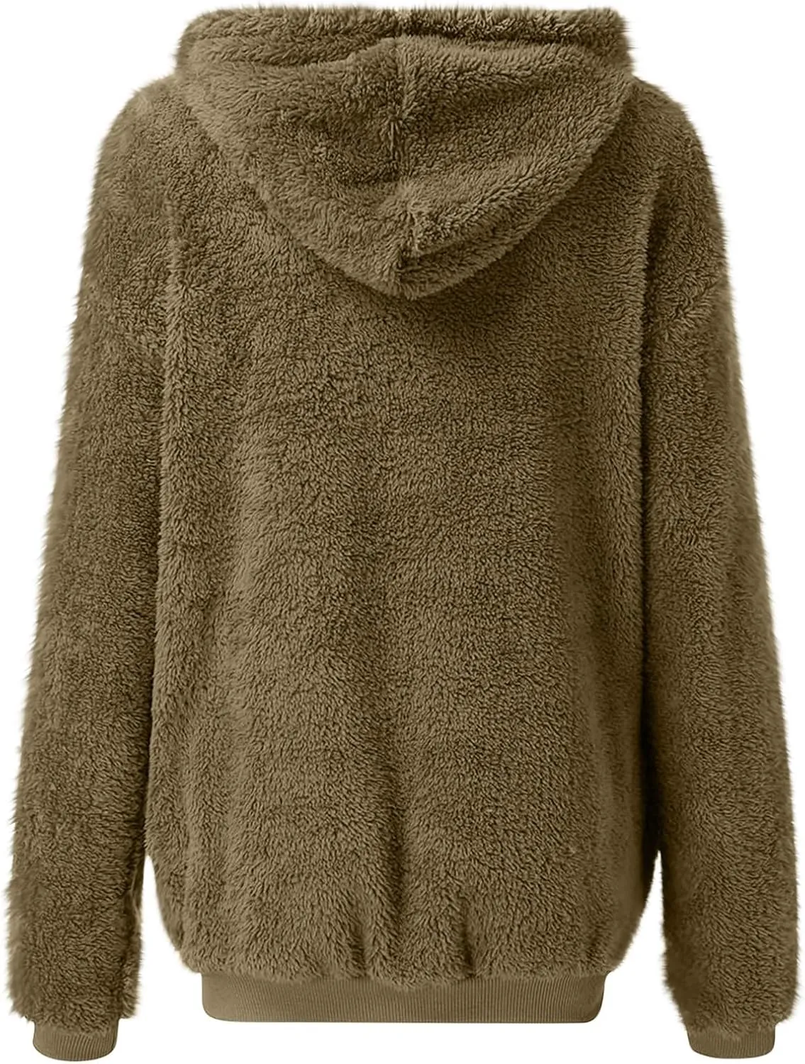 Womens Fuzzy Sherpa Fleece Jacket Zip Up Hooded Oversized Winter Warm Coats Casual Outwear Fall Transitional Fashion