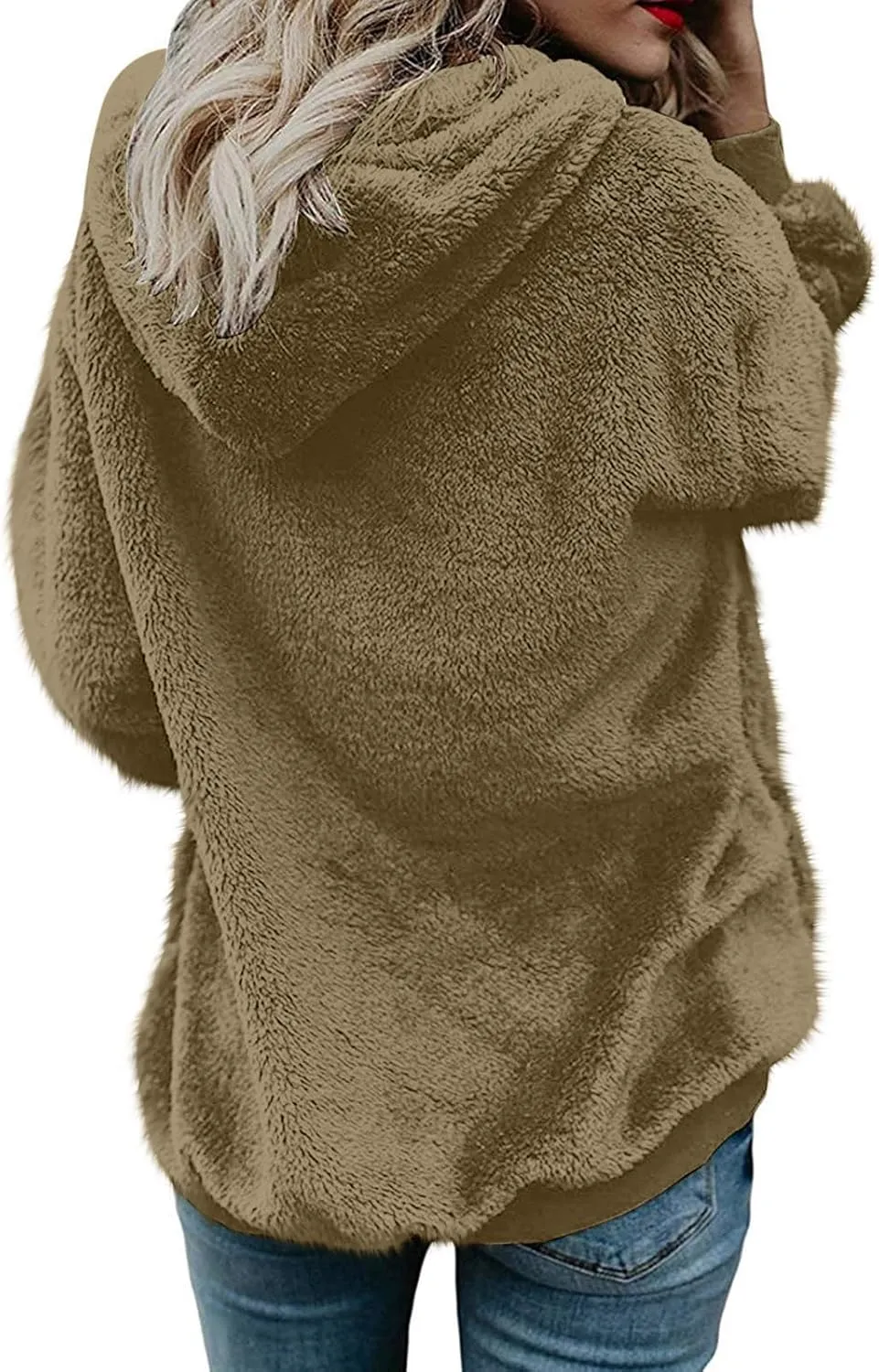 Womens Fuzzy Sherpa Fleece Jacket Zip Up Hooded Oversized Winter Warm Coats Casual Outwear Fall Transitional Fashion