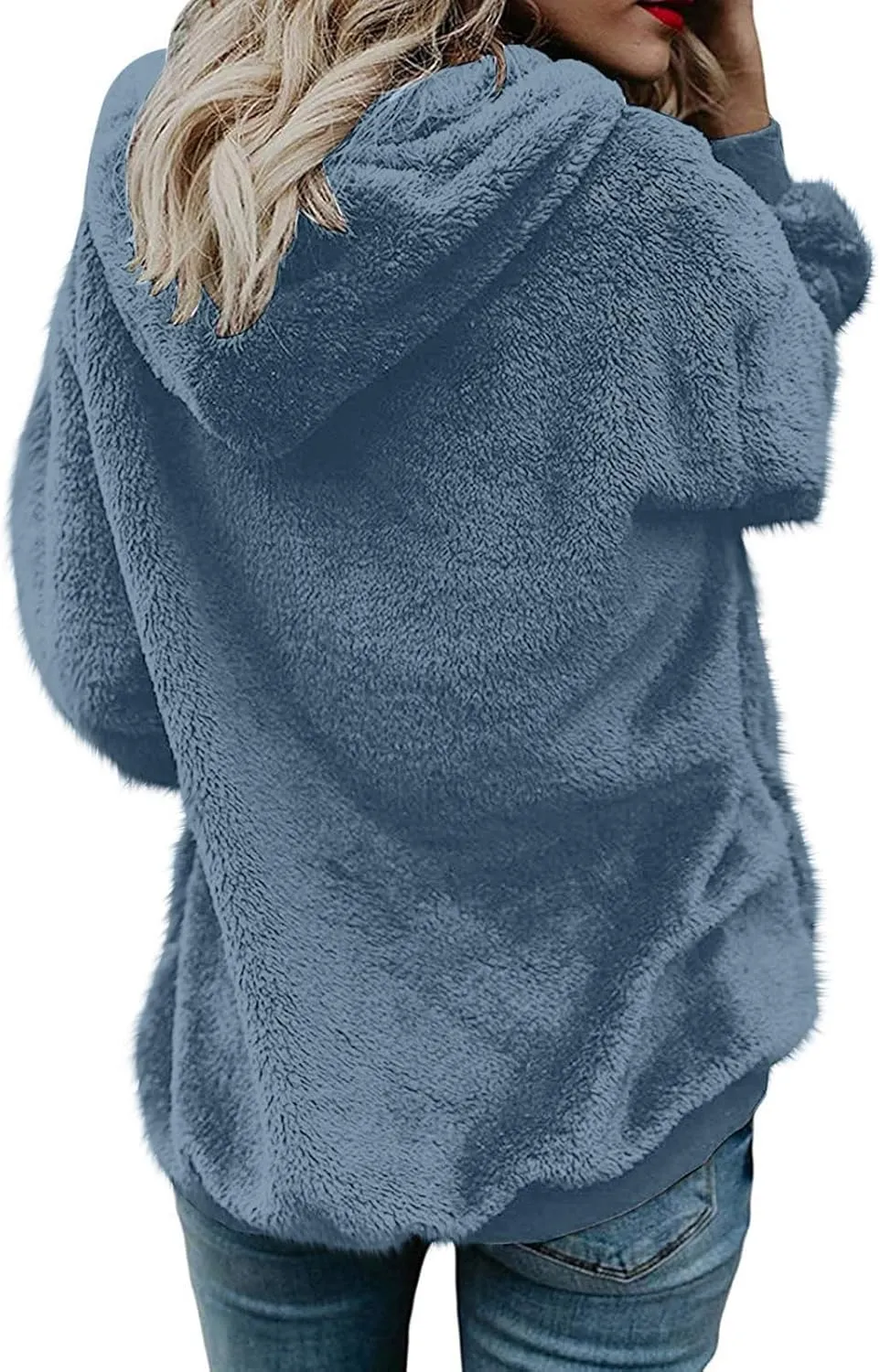 Womens Fuzzy Sherpa Fleece Jacket Zip Up Hooded Oversized Winter Warm Coats Casual Outwear Fall Transitional Fashion