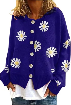 Women’s Knit Loose Cardigan Open Front Button Down Casual Knit Sweaters Fall Loose V Neck Crop Bolero