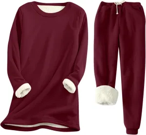 Womens Lounge Set 2 Piece Fleece Lined Loungewear Sets Soft Comfy Pajama Set Fuzzy Sherpa Sweatsuits Matching Outfits