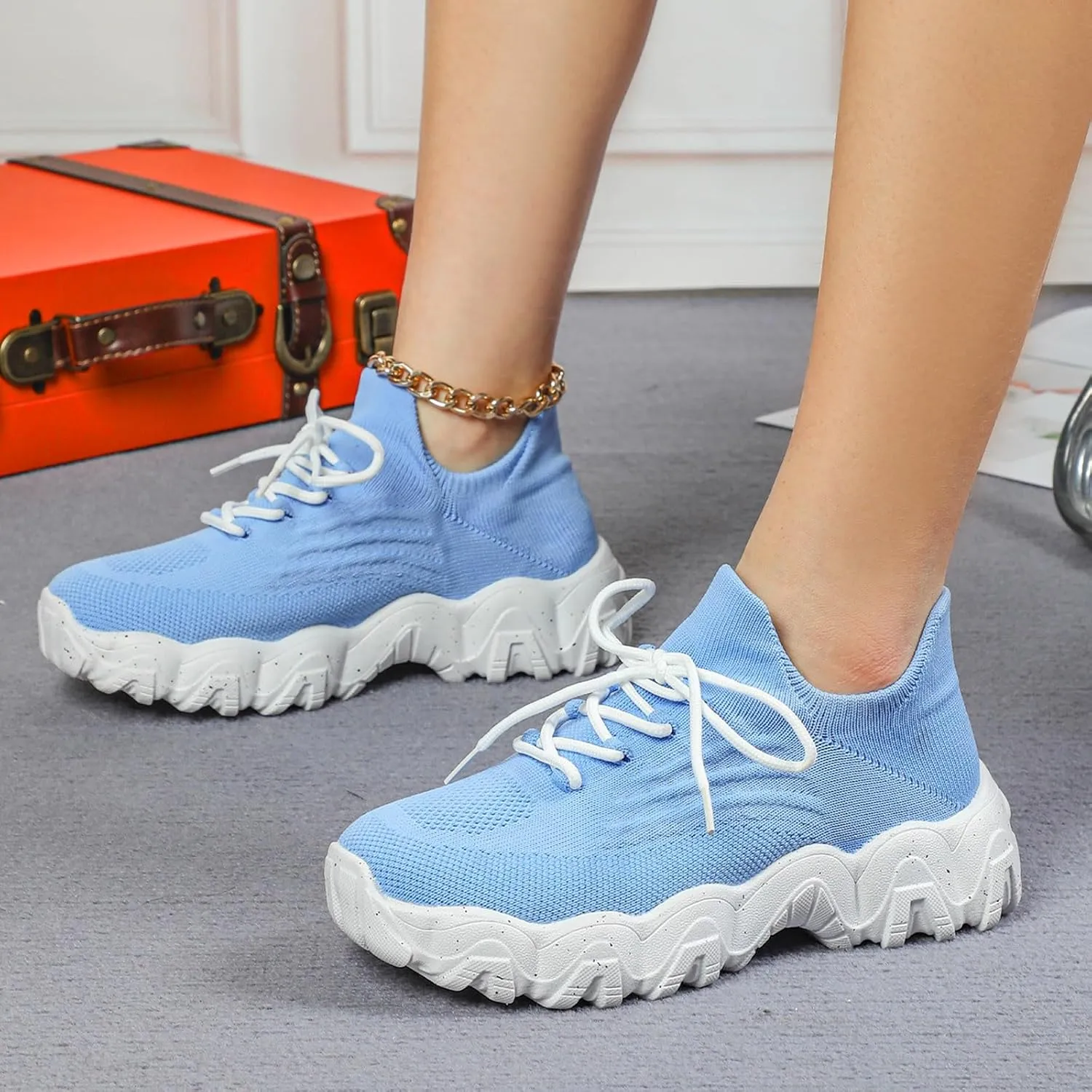 Women's Mesh Lace Lightweight Low-Cut Sneakers, Casual Tennis Shoes, Non Slip, Fashionable Comfortable and