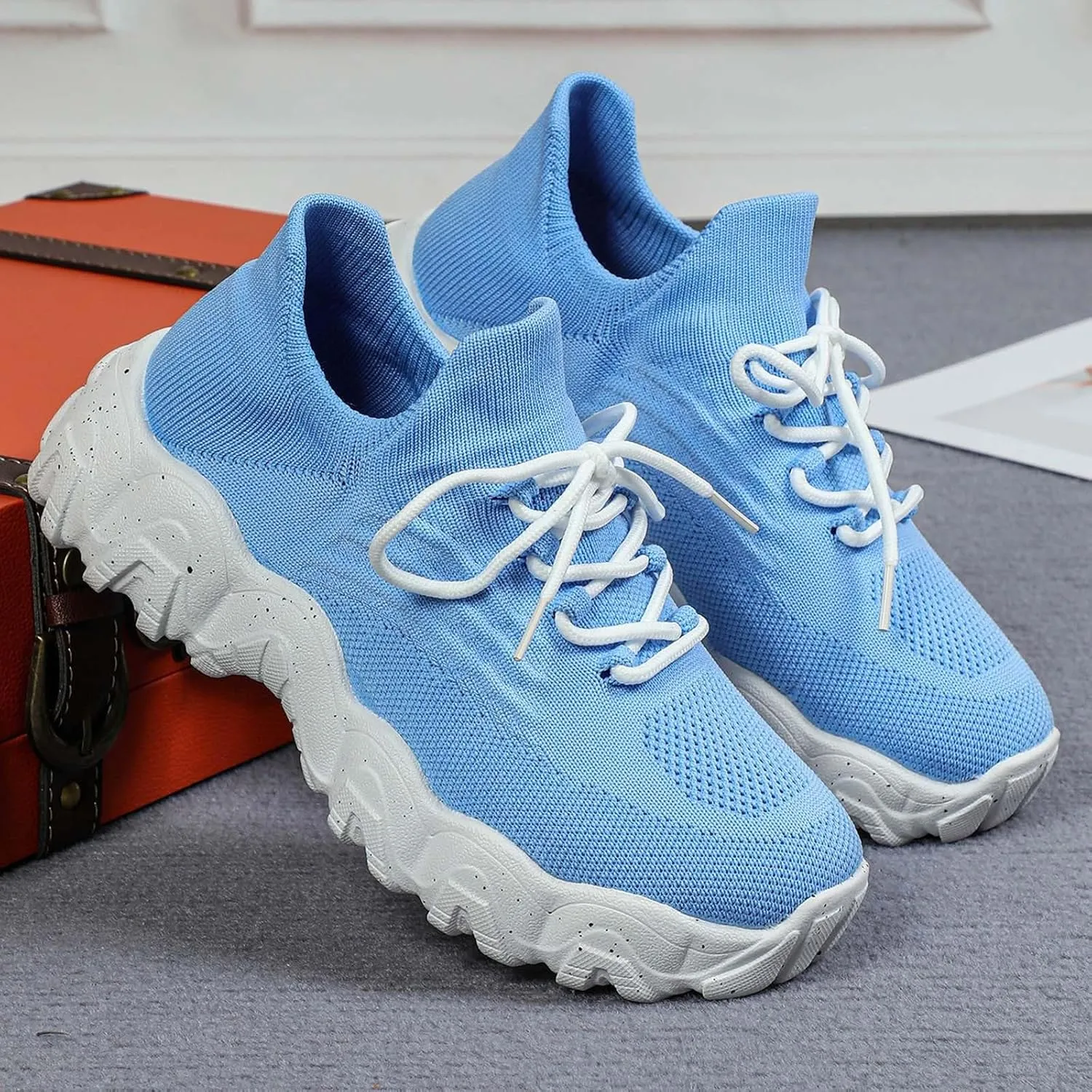 Women's Mesh Lace Lightweight Low-Cut Sneakers, Casual Tennis Shoes, Non Slip, Fashionable Comfortable and