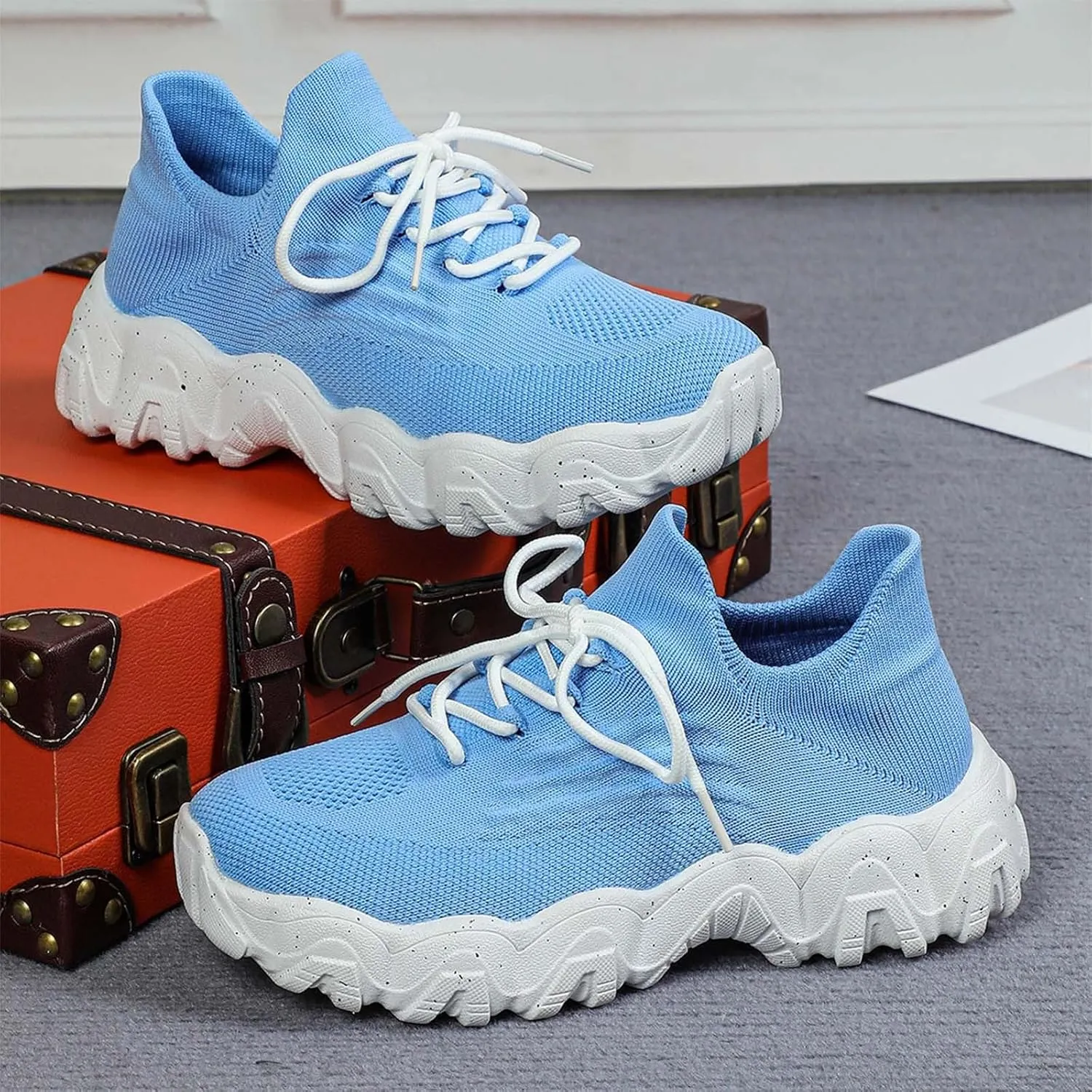 Women's Mesh Lace Lightweight Low-Cut Sneakers, Casual Tennis Shoes, Non Slip, Fashionable Comfortable and