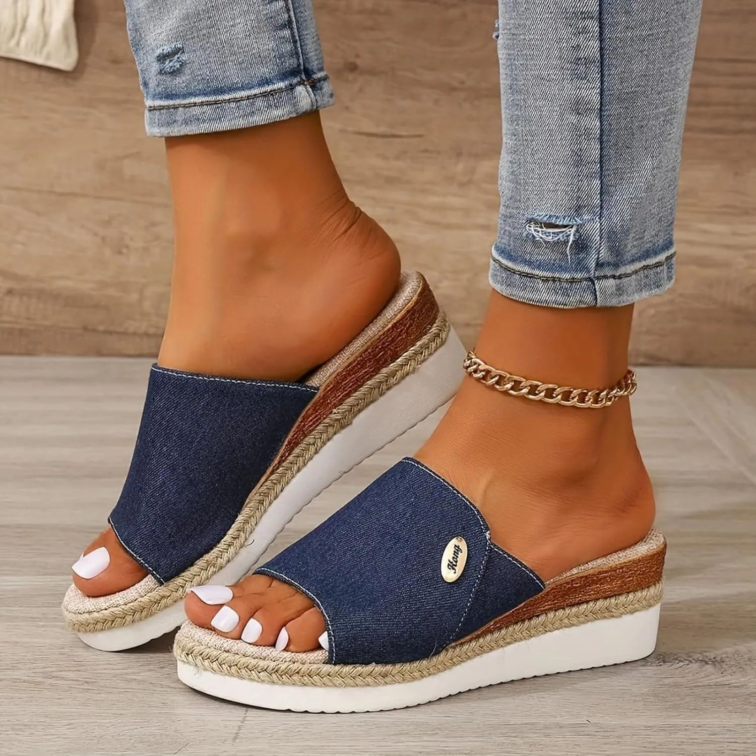 Womens Platform Espadrilles Wedge Sandals Comfortable Open Toe Low Heels Sandals for Women Dressy Casual Summer Walking Beach Slides Slipers