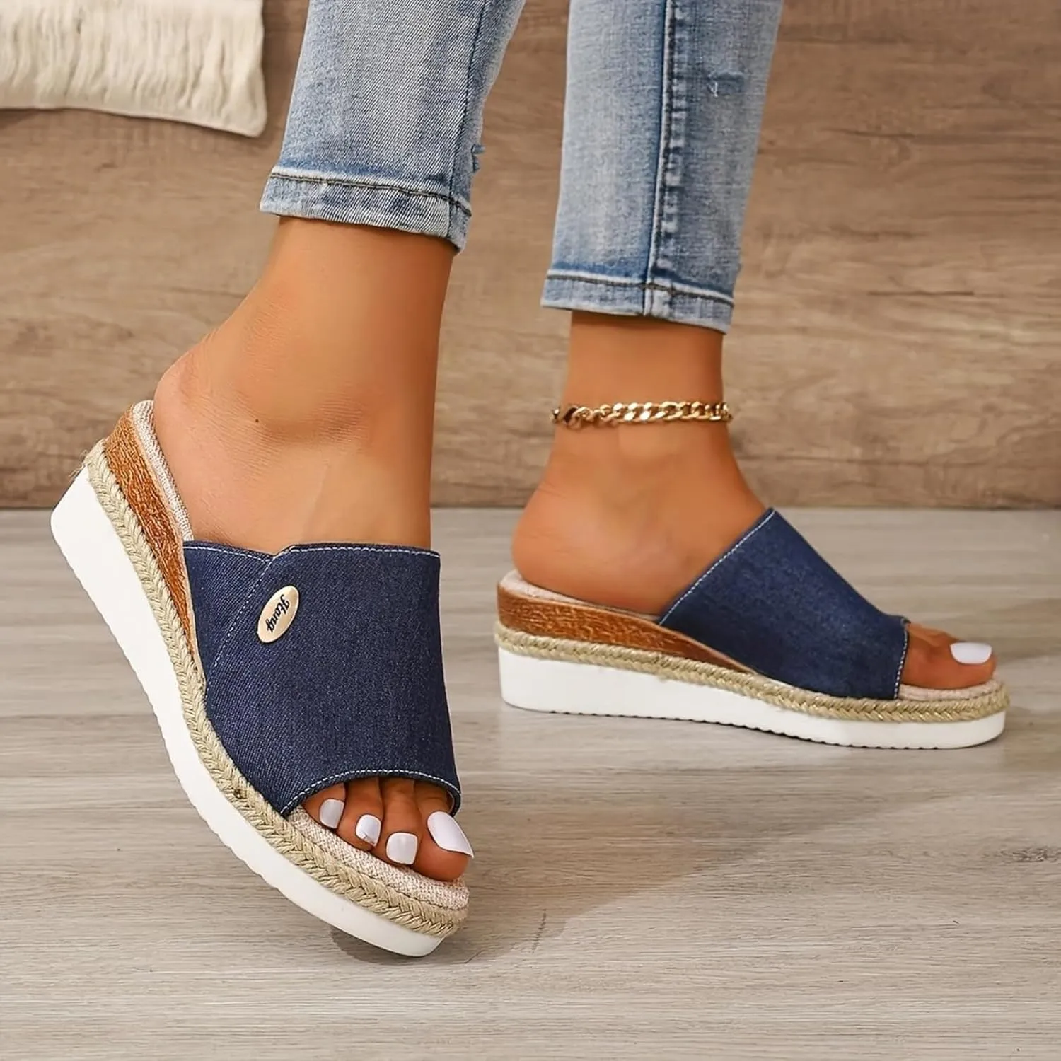 Womens Platform Espadrilles Wedge Sandals Comfortable Open Toe Low Heels Sandals for Women Dressy Casual Summer Walking Beach Slides Slipers