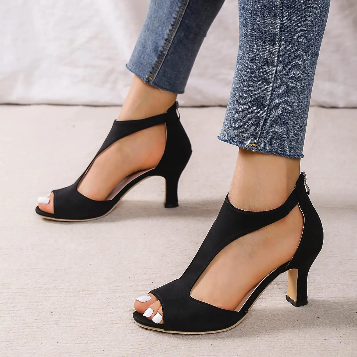 Womens Sandals Orthopedic High Heels Dress Shoes Open Toe Zip Closure Sandals Casual Fish Mouth Sandal Summer Shoes