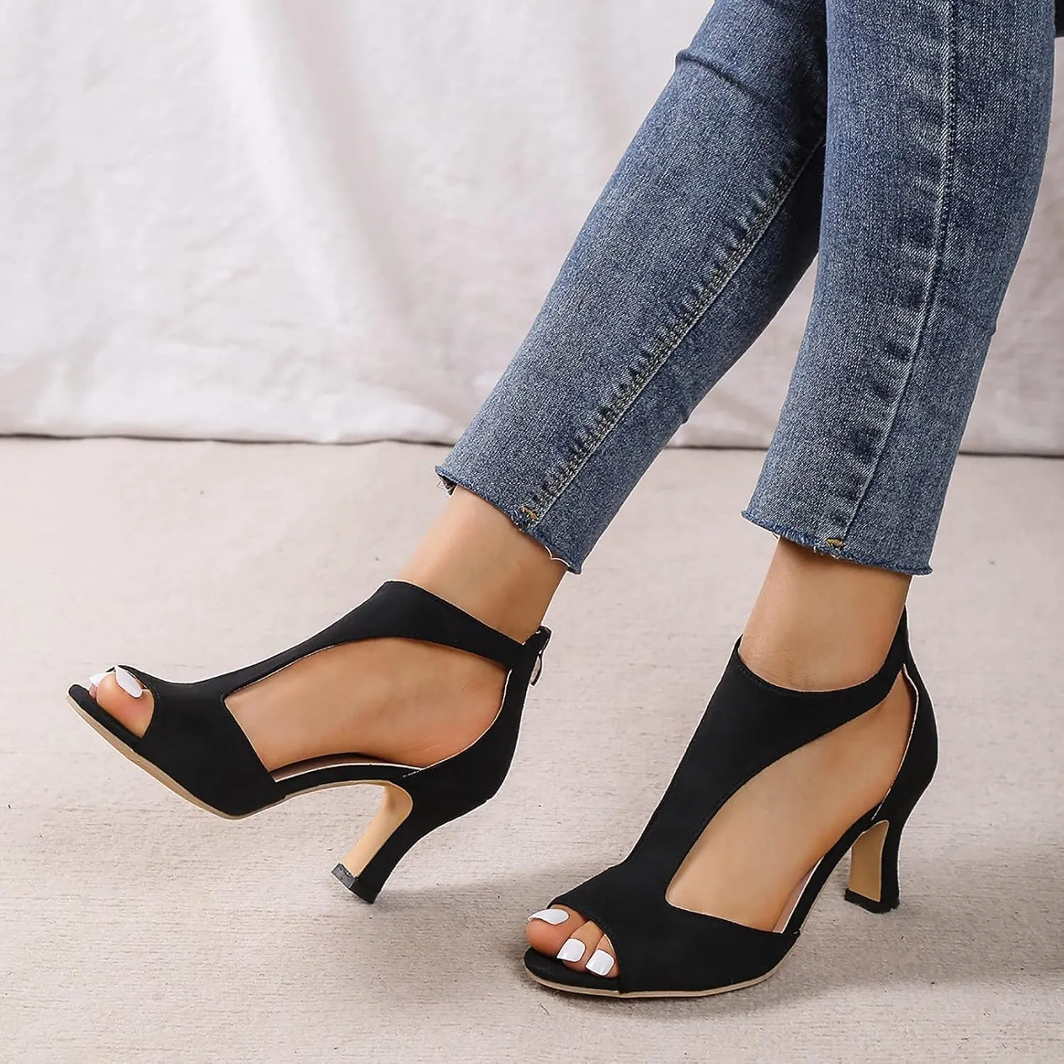 Womens Sandals Orthopedic High Heels Dress Shoes Open Toe Zip Closure Sandals Casual Fish Mouth Sandal Summer Shoes