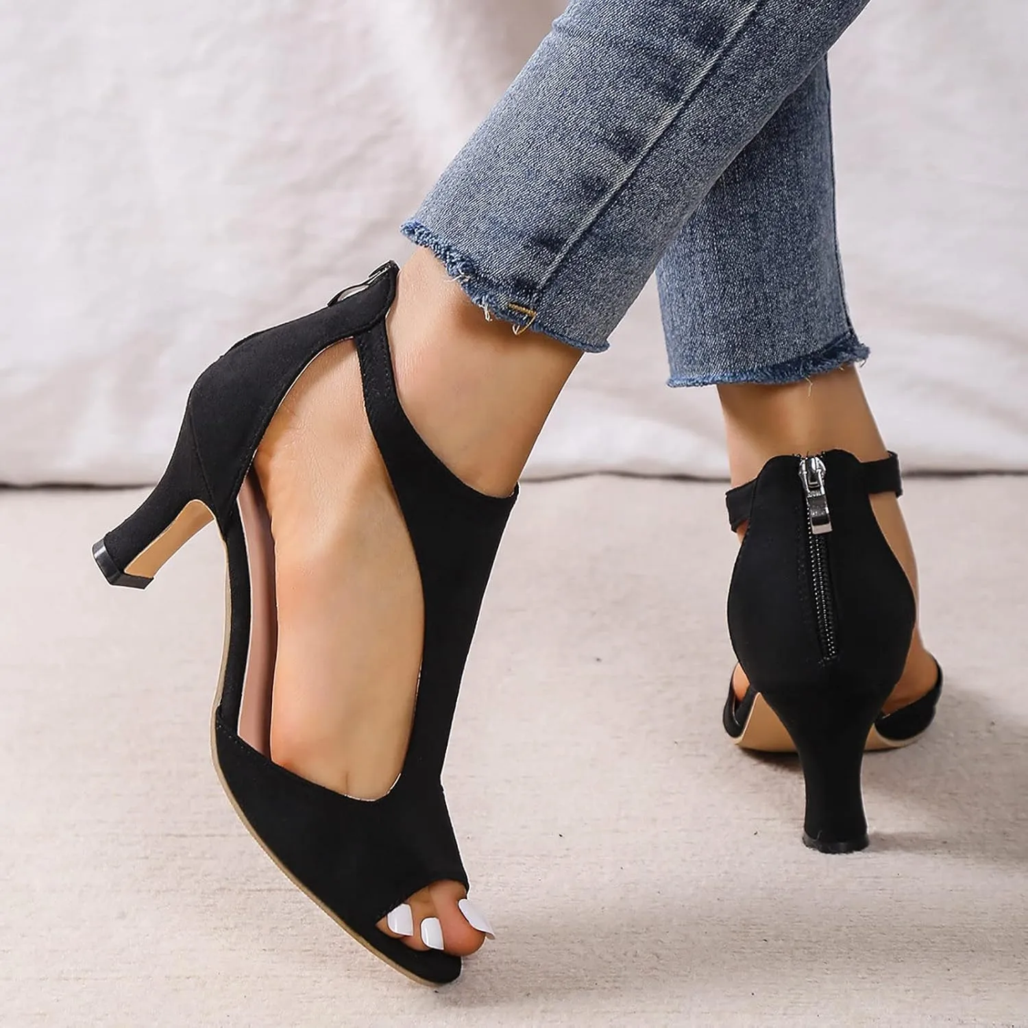 Womens Sandals Orthopedic High Heels Dress Shoes Open Toe Zip Closure Sandals Casual Fish Mouth Sandal Summer Shoes