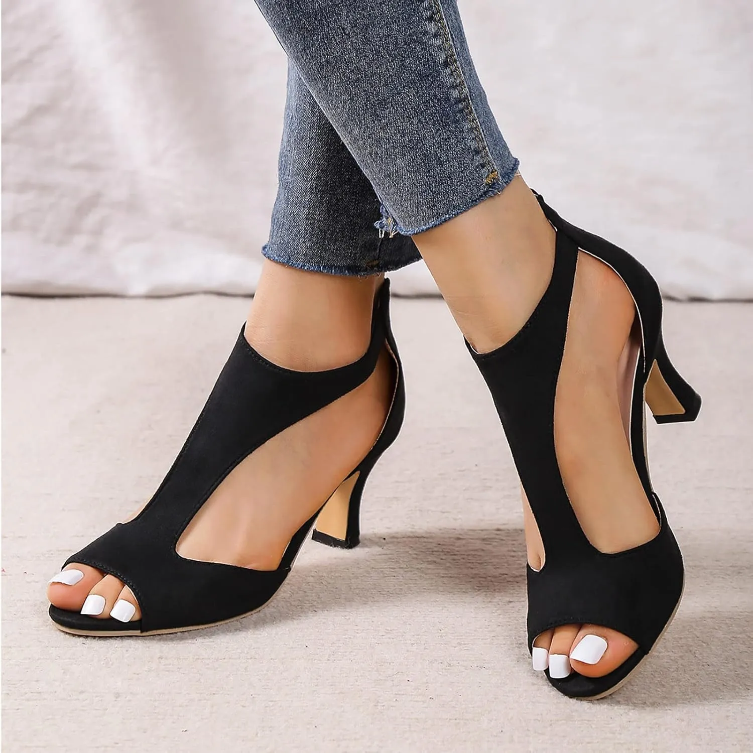 Womens Sandals Orthopedic High Heels Dress Shoes Open Toe Zip Closure Sandals Casual Fish Mouth Sandal Summer Shoes