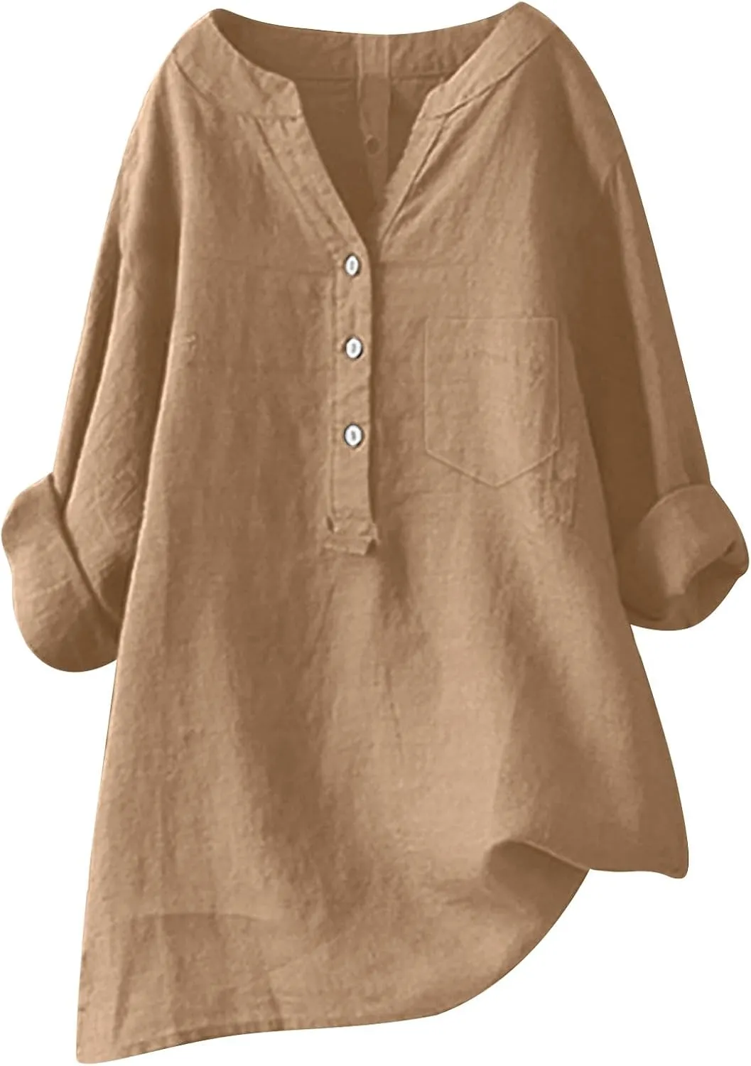 Women's Short Sleeve Cotton Linen Shirt Casual V Neck Trendy T Shirt Collared Button Down Loose Summer Tops