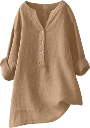 Women's Short Sleeve Cotton Linen Shirt Casual V Neck Trendy T Shirt Collared Button Down Loose Summer Tops