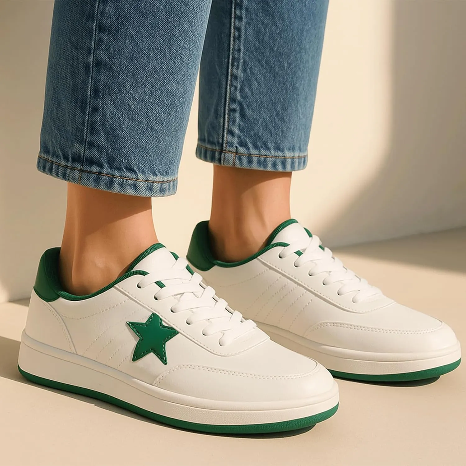 Women's Star Sneaker Lace Up Low Top Comfortable Cushioned Walking Shoes Casual Lightweight Breathable Tennis Shoes