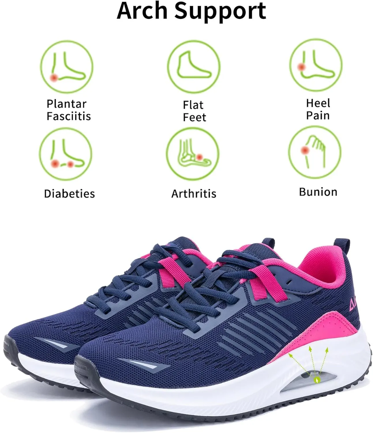 Womens Walking Shoes with Arch Support Tennis Orthotic Comfortable Sneakers for Plantar Fasciitis Pain Relief US 6-11