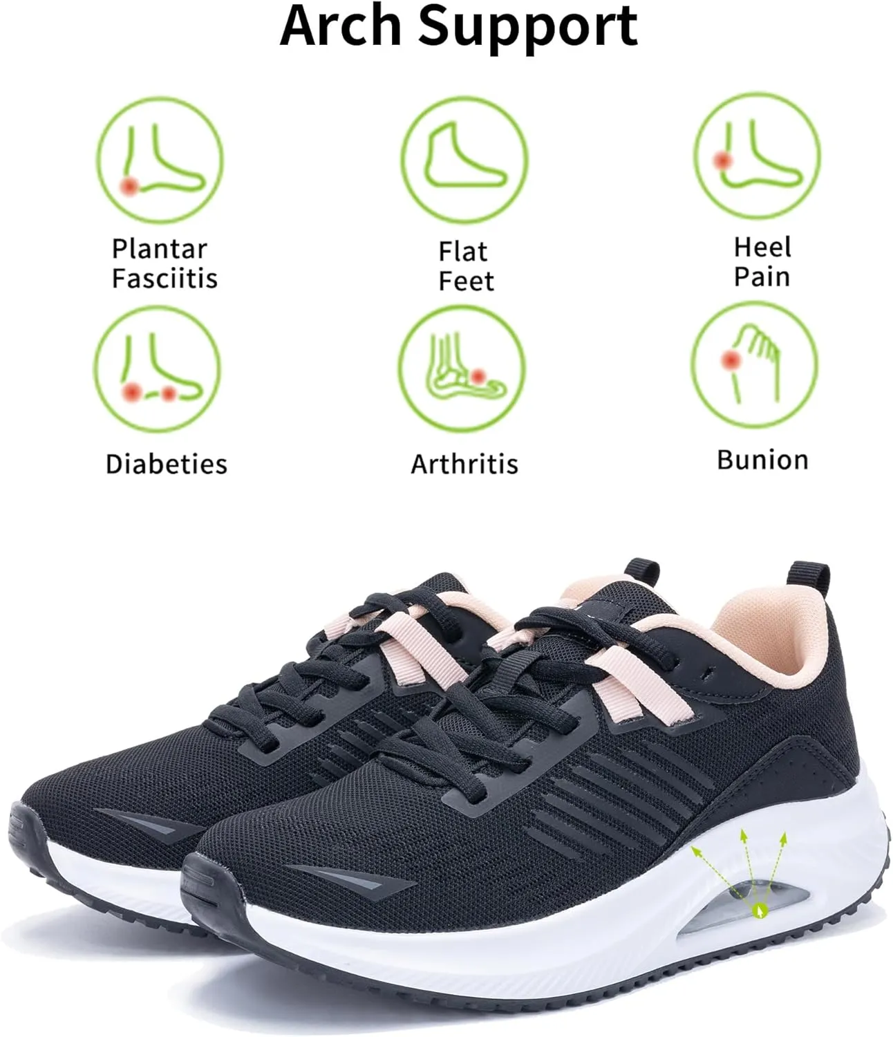 Womens Walking Shoes with Arch Support Tennis Orthotic Comfortable Sneakers for Plantar Fasciitis Pain Relief US 6-11