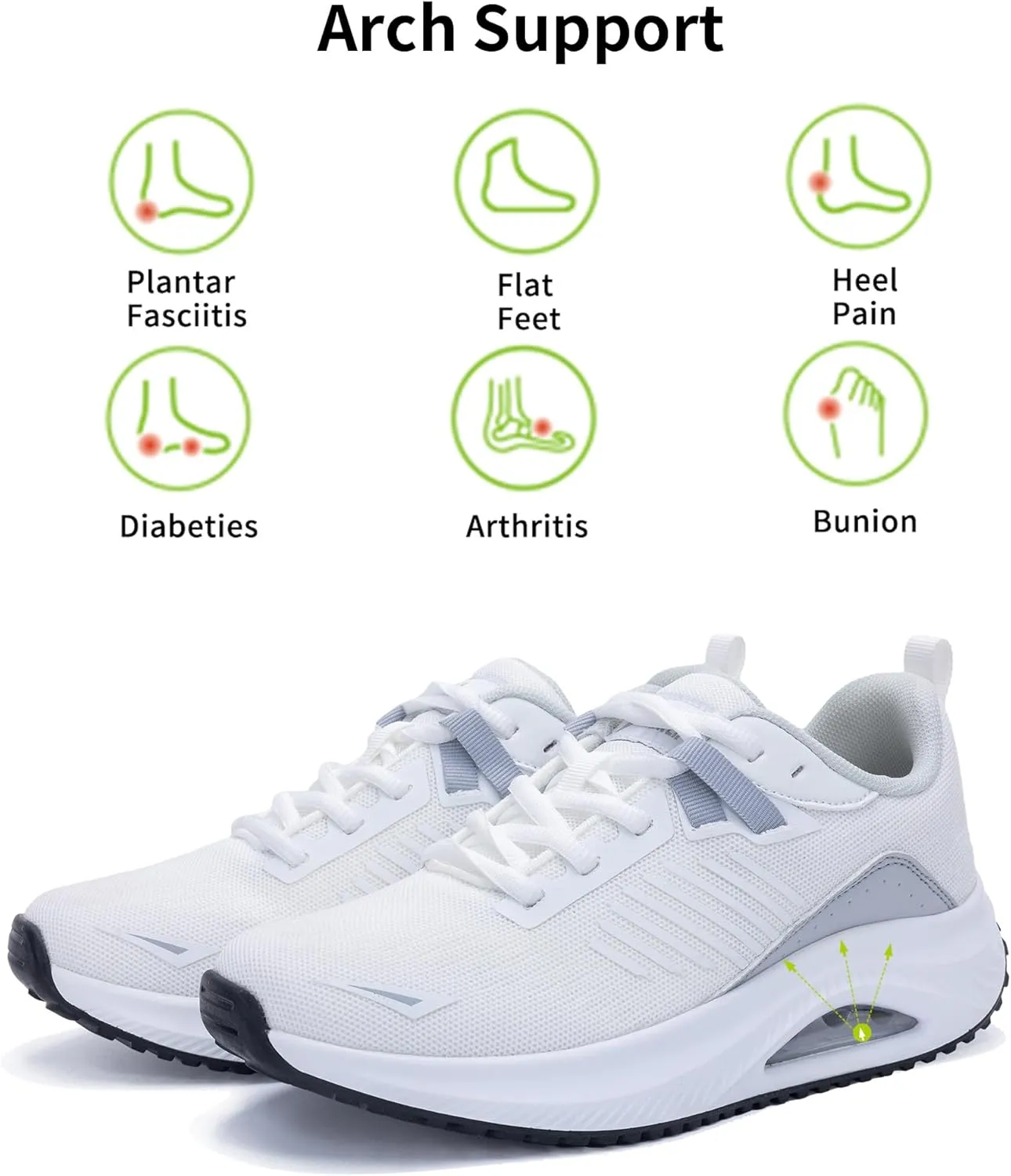 Womens Walking Shoes with Arch Support Tennis Orthotic Comfortable Sneakers for Plantar Fasciitis Pain Relief US 6-11