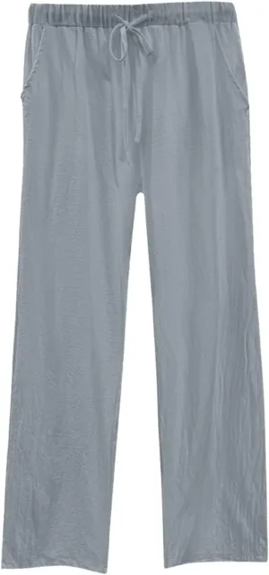 Womens Wide Leg Linen Pants Beach Casual High Elastic Waisted Palazzo Pant Suit Tie Side Trouser with Pocket
