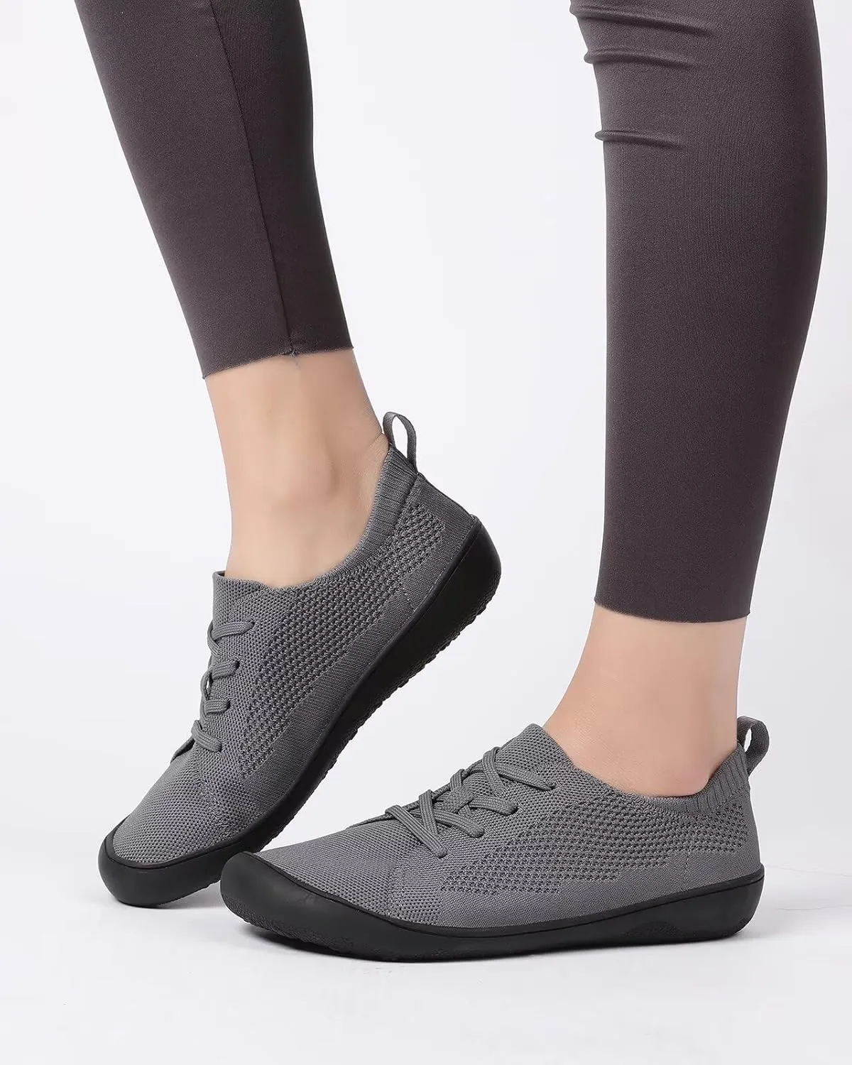 Women's Wide Toe Minimalist Barefoot Walking Shoes Comfort Low Top Knit Lace-up Sneakers Casual Outdoor Tennis Shoes