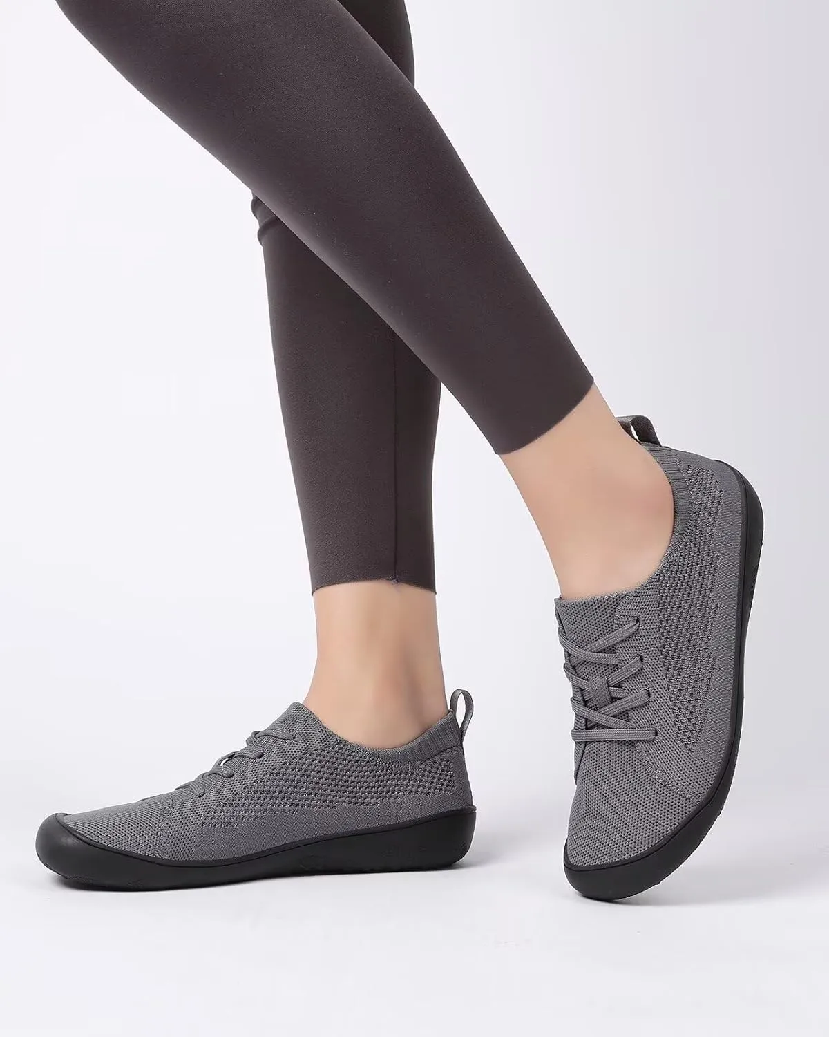 Women's Wide Toe Minimalist Barefoot Walking Shoes Comfort Low Top Knit Lace-up Sneakers Casual Outdoor Tennis Shoes