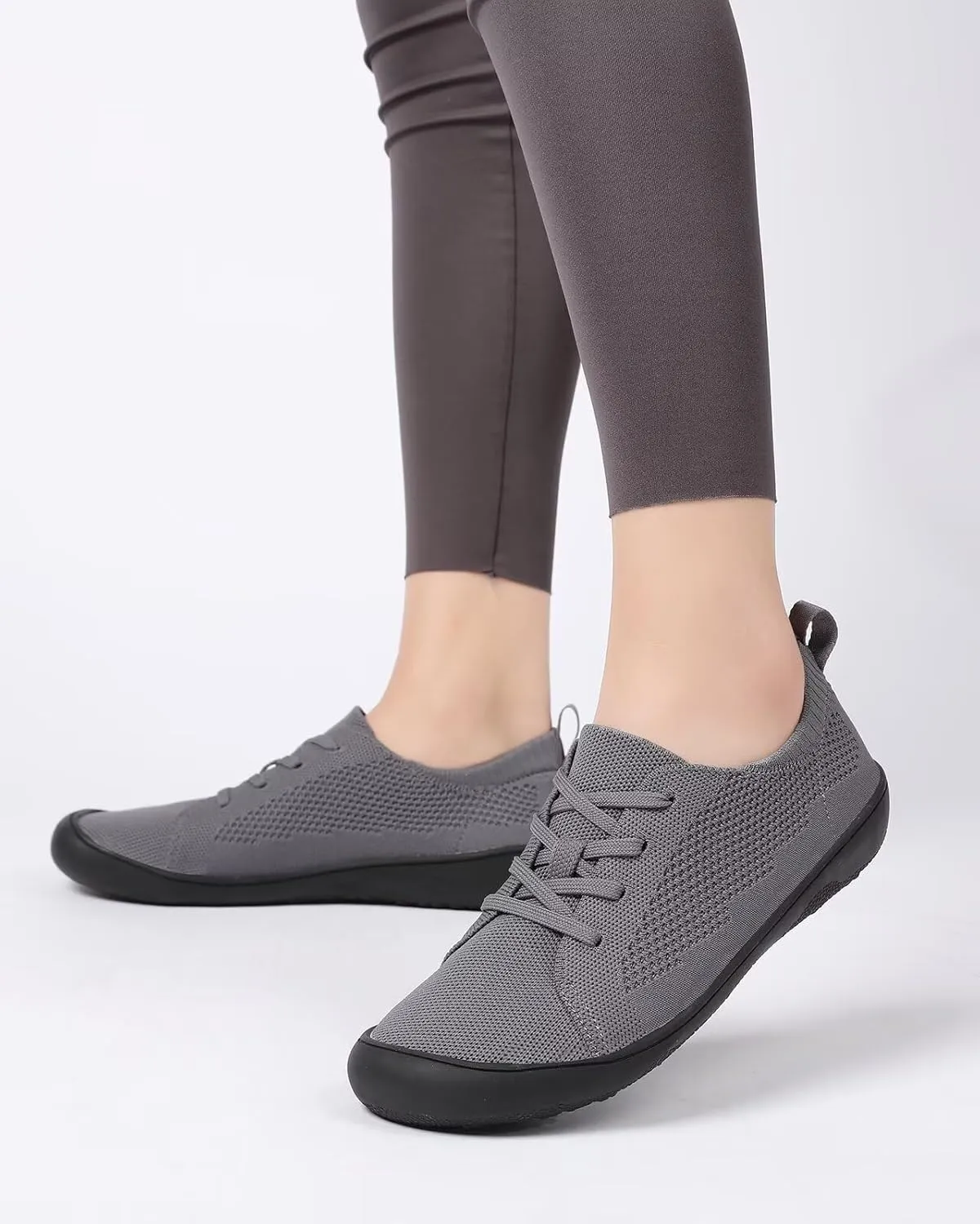 Women's Wide Toe Minimalist Barefoot Walking Shoes Comfort Low Top Knit Lace-up Sneakers Casual Outdoor Tennis Shoes