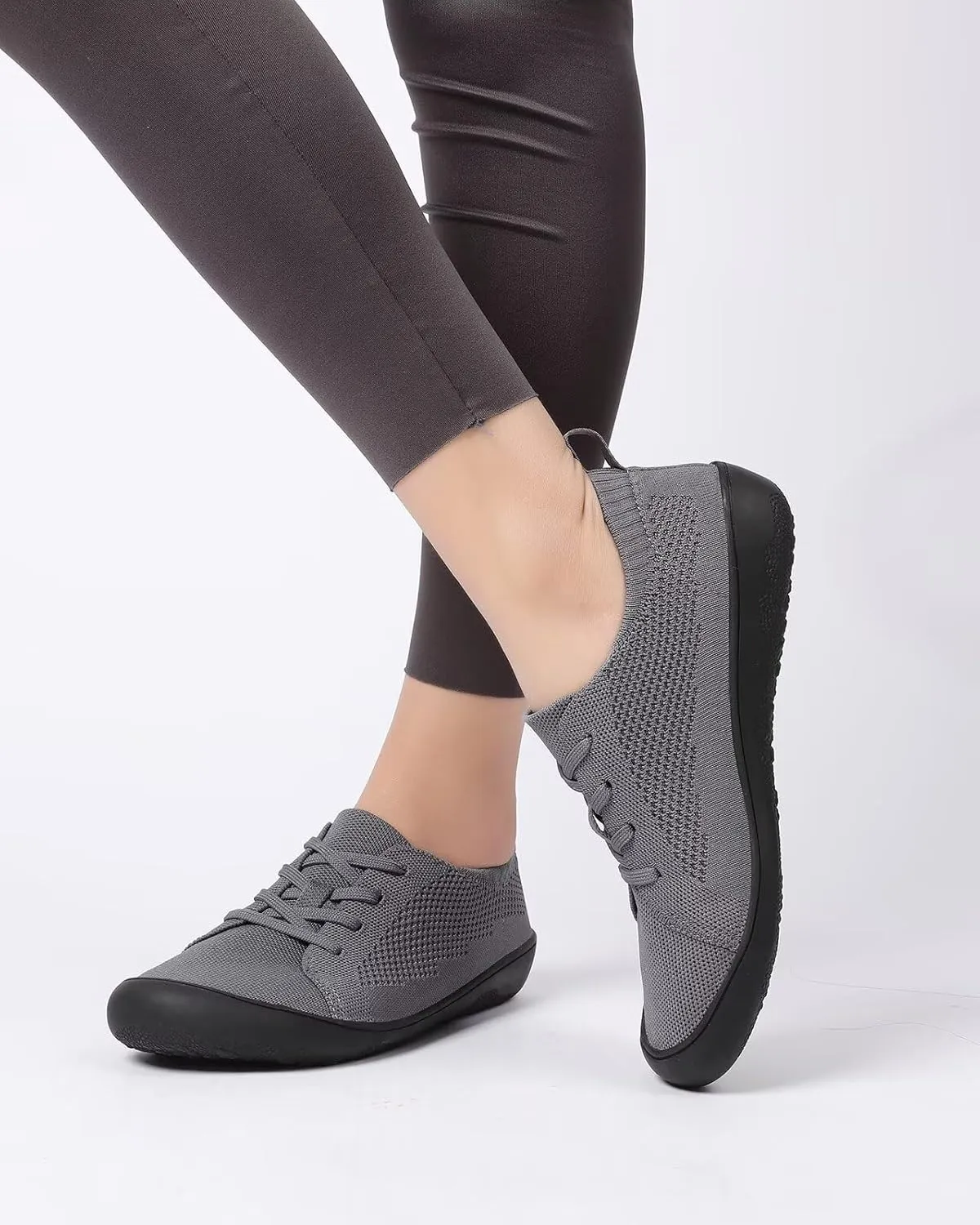 Women's Wide Toe Minimalist Barefoot Walking Shoes Comfort Low Top Knit Lace-up Sneakers Casual Outdoor Tennis Shoes
