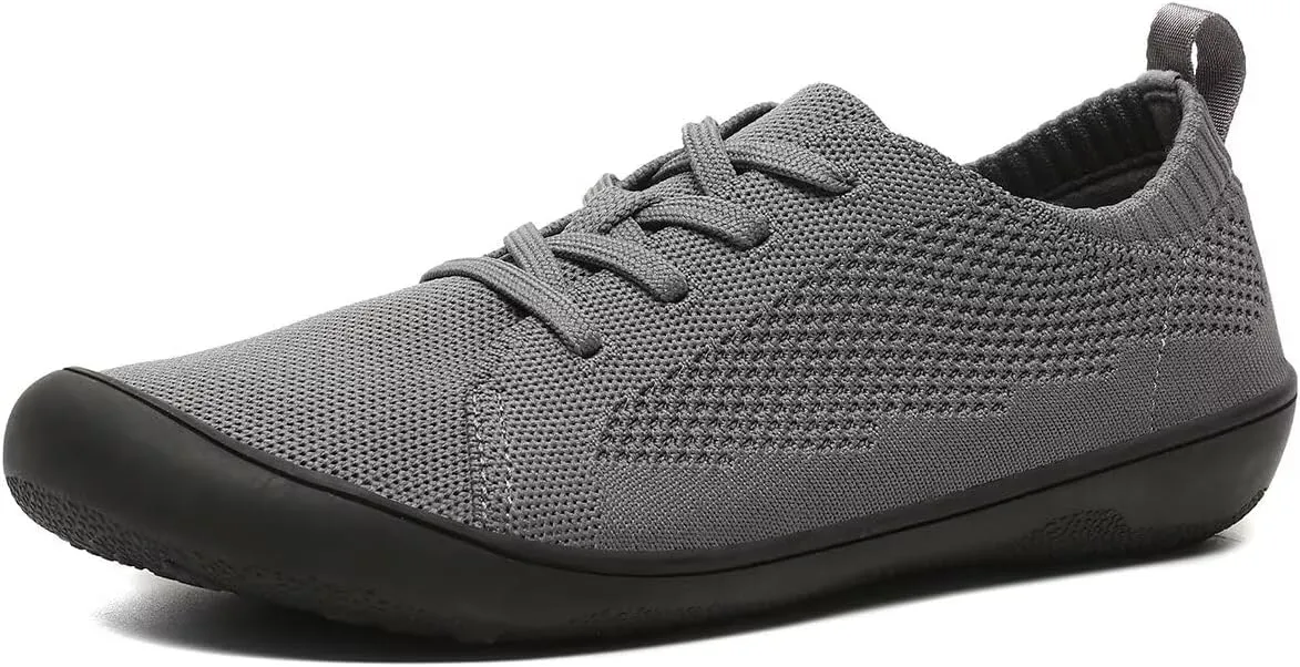 Women's Wide Toe Minimalist Barefoot Walking Shoes Comfort Low Top Knit Lace-up Sneakers Casual Outdoor Tennis Shoes