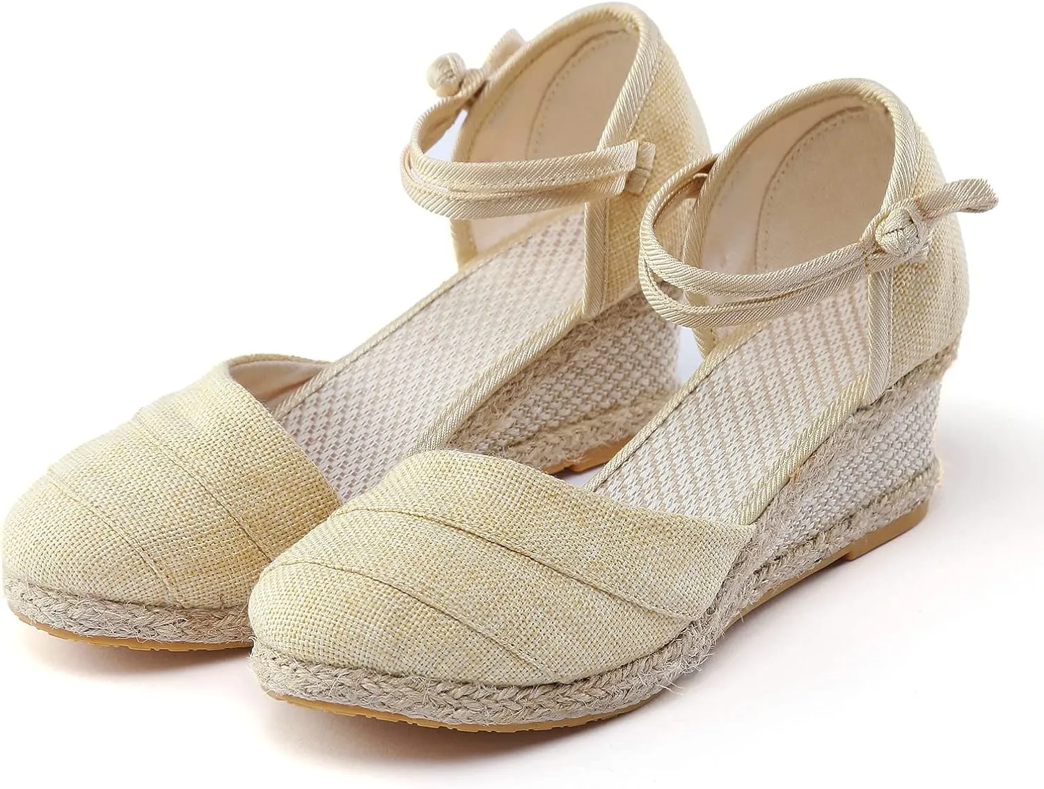 Womenyiaor Sandals for Women Dressy Summer, Women's Ankle Strap Closed Toe Espadrille Wedge Sandals Dressy Platform Wedge Sandals Casual Shoes (b-Beige, 7.5)