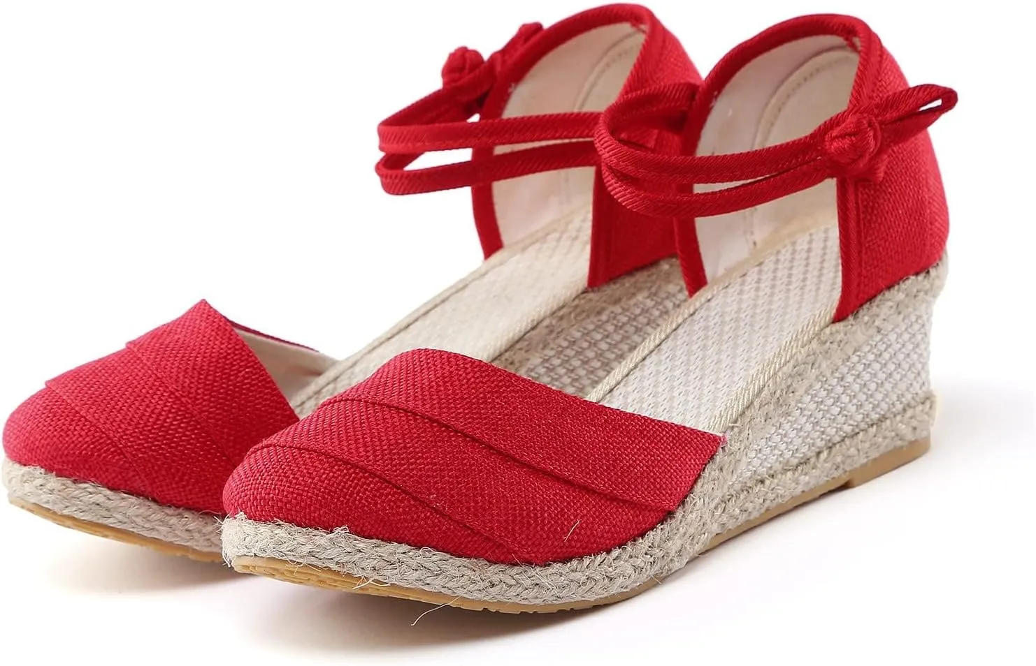Womenyiaor Sandals for Women Dressy Summer, Women's Ankle Strap Closed Toe Espadrille Wedge Sandals Dressy Platform Wedge Sandals Casual Shoes (b-Red, 8.5)