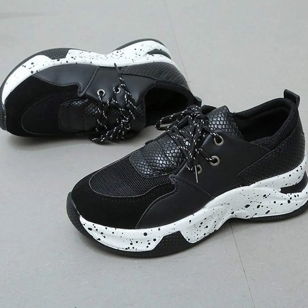 YSMIIH Women's Platform Wedge Heel Fashion Sneakers Leopard Snake Color Blocking Lace-Up Casual Shoes