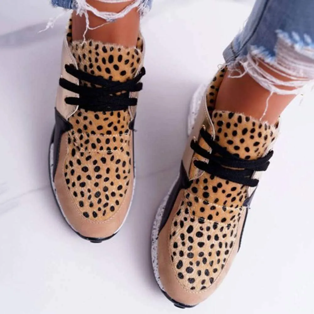 YSMIIH Women's Platform Wedge Heel Fashion Sneakers Leopard Snake Color Blocking Lace-Up Casual Shoes