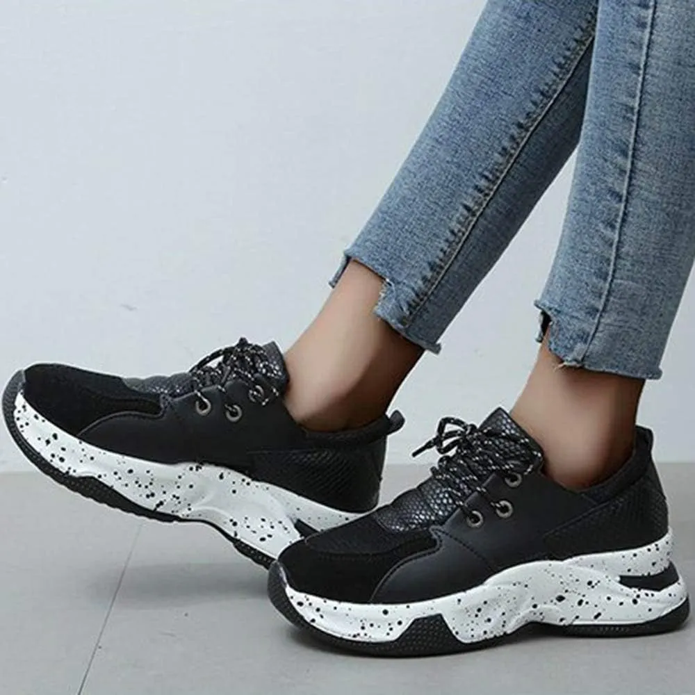 YSMIIH Women's Platform Wedge Heel Fashion Sneakers Leopard Snake Color Blocking Lace-Up Casual Shoes