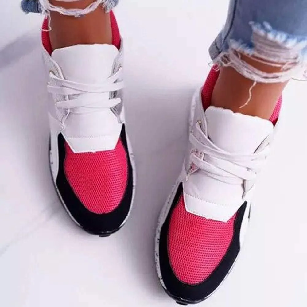 YSMIIH Women's Platform Wedge Heel Fashion Sneakers Leopard Snake Color Blocking Lace-Up Casual Shoes