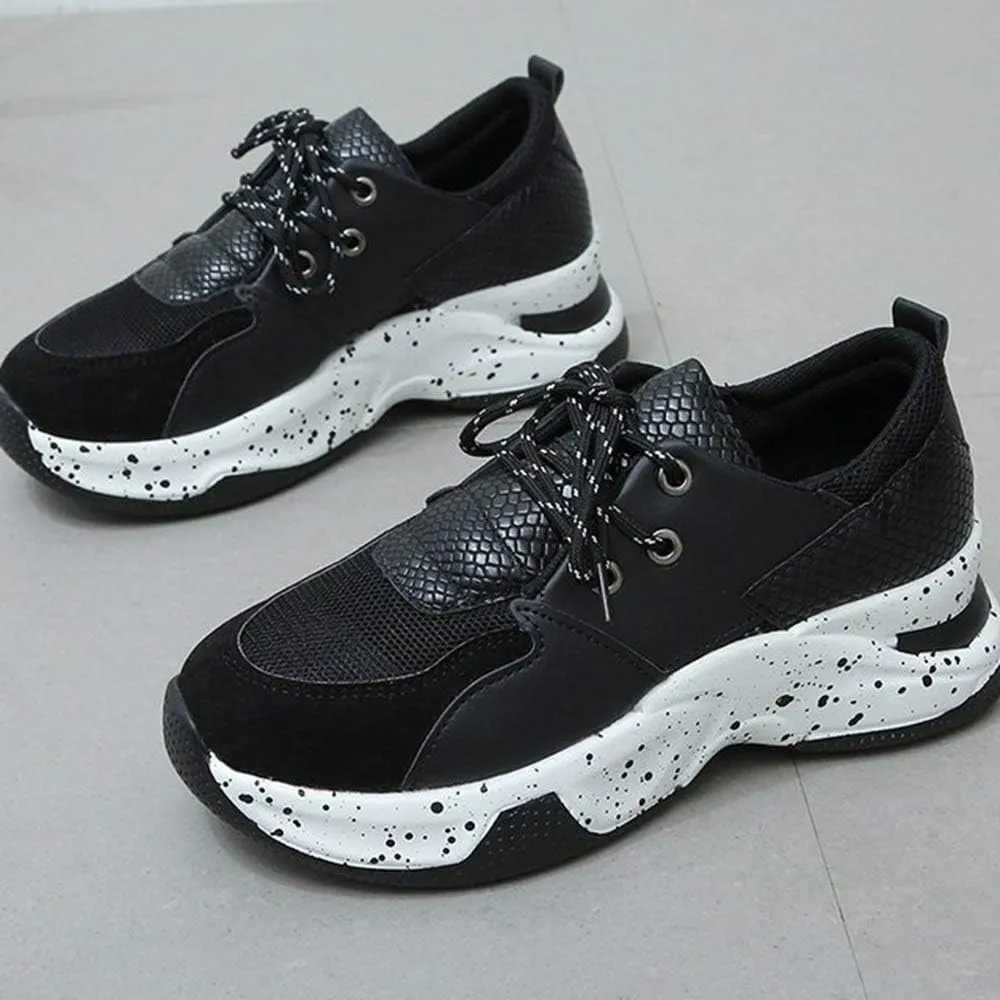 YSMIIH Women's Platform Wedge Heel Fashion Sneakers Leopard Snake Color Blocking Lace-Up Casual Shoes
