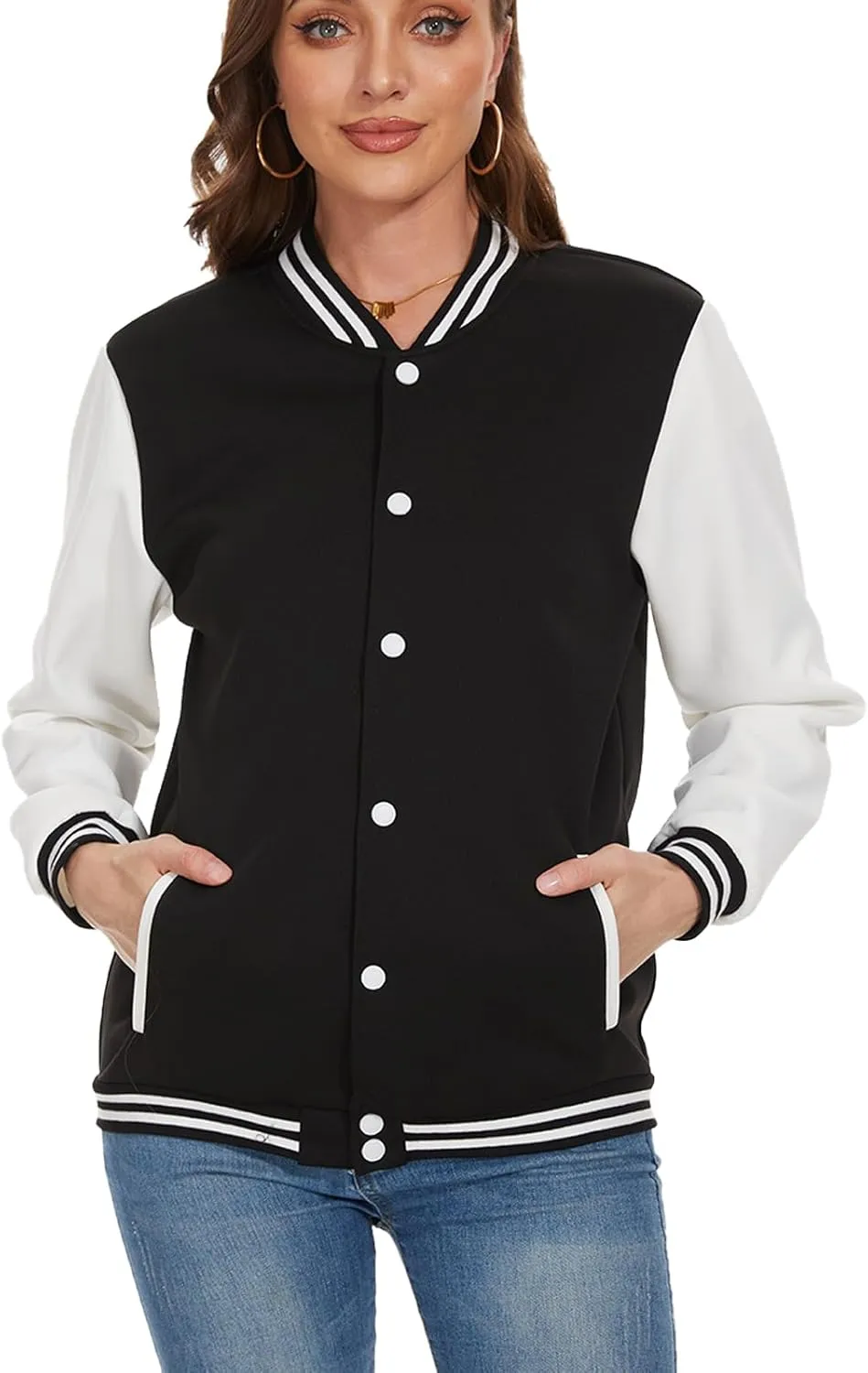 Yuji Itadori Women Baseball Jacket Fleece Varsity Jacket Winter Coat Button Down Bomber Jacket with Pocket XXS-4XL