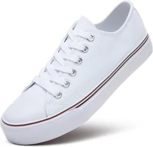 ZGR Womens Low Top Canvas Shoes,Lace up Canvas Sneakers,Casual White Tennis Walking Shoes