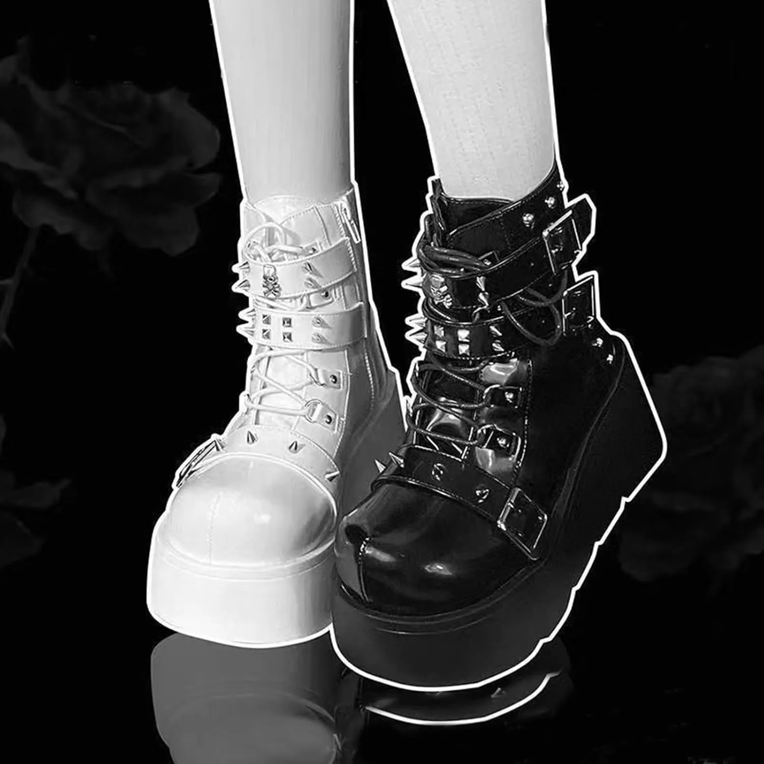 ZKXYFFS Womens Goth Ankle Booties Chunky High Heel Lace Up Zipper Combat Boots Punk Rivet Boots Motorcycle Platform Boots for Women