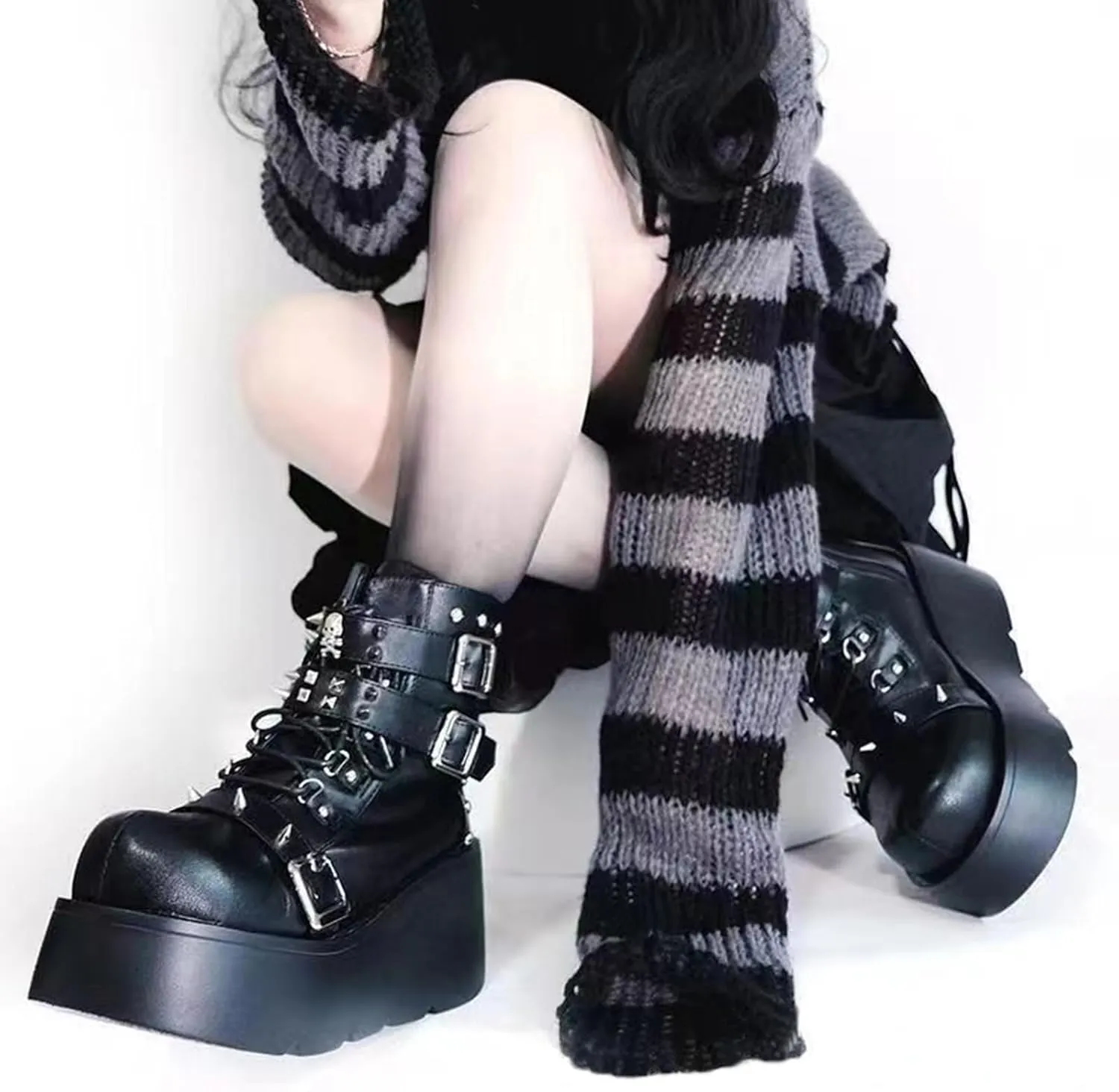 ZKXYFFS Womens Goth Ankle Booties Chunky High Heel Lace Up Zipper Combat Boots Punk Rivet Boots Motorcycle Platform Boots for Women